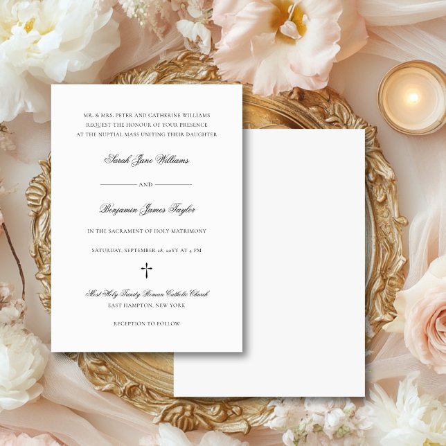 Sarah Elegant Black & White Catholic Wedding Invitation (This elegant wedding invite has been designed for a Catholic nuptial Mass.)