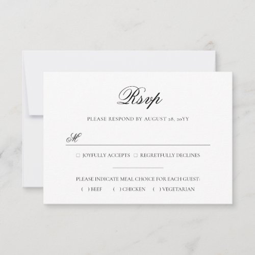Sarah Elegant Black  White Meal Choice Wedding RSVP Card