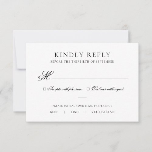 Sarah Elegant Black  White Meal Choice Wedding RSVP Card