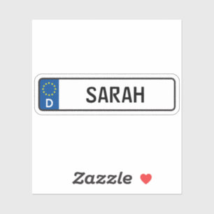 Sarah German Car License Plate Sticker