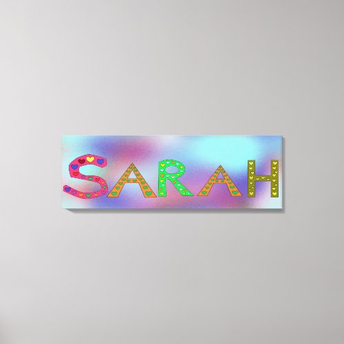 SARAH Girls Name Cute Letters Design Blue Canvas Print