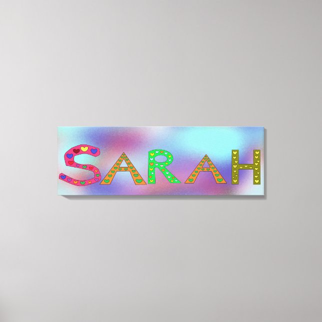 SARAH Girl's Name Cute Letters Design Blue Canvas Print (Front)