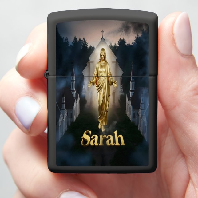 Sarah Golden Figure In Church Zippo Lighter (In Hand)