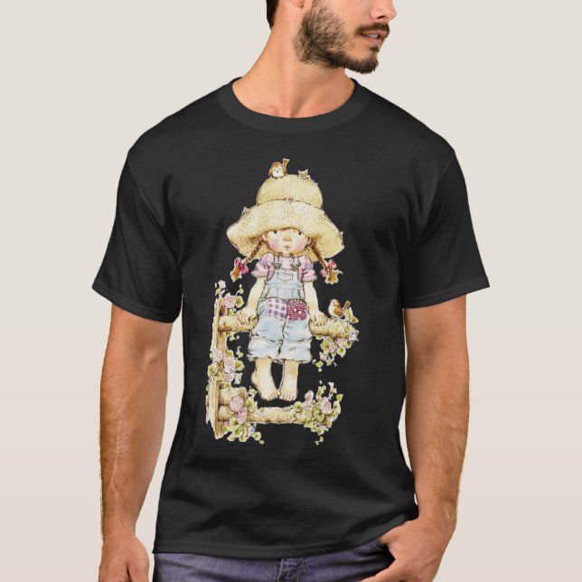 Sarah Kay - Girl sitting on a fence with birds Cla T-Shirt (Front)