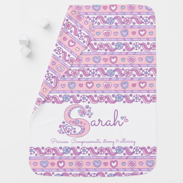 Sarah letter S name meaning hearts purple Baby Blanket (In Situ)