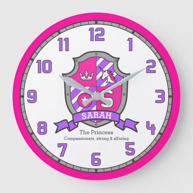 Sarah letter S name meaning princess shield Large Clock (Front)