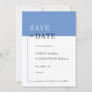 SARAH Modern Blue Minimalist Save The Date Card