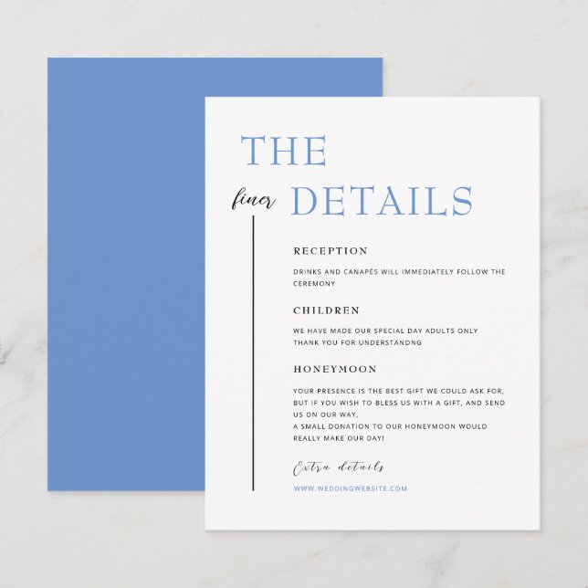 SARAH Modern Blue Minimalist Wedding Details Card (Front/Back)