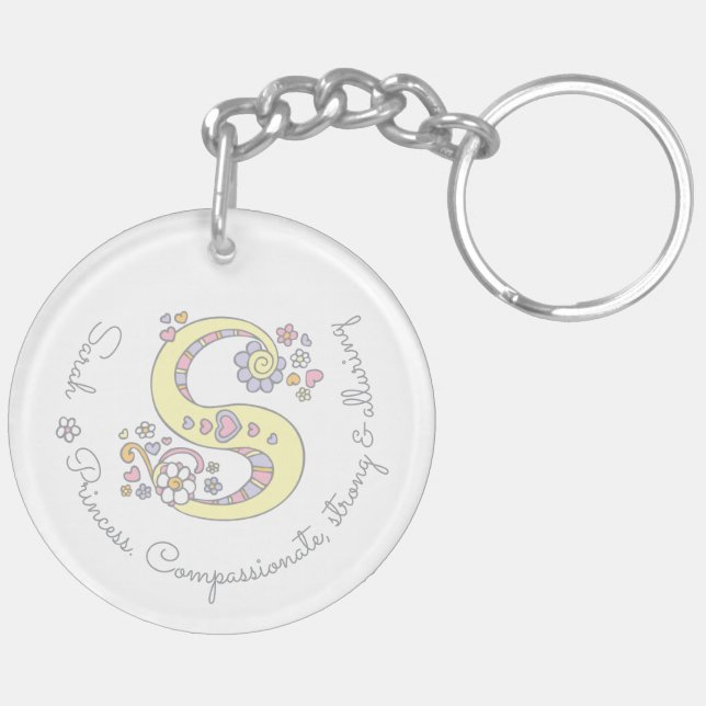 Sarah monogram letter s name and meaning keyring (Back Left)