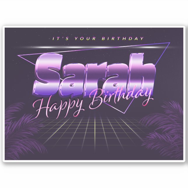 Sarah Name First name lila retro Sticker Birthday (Front)