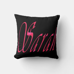 Sarah, Name, Logo, Black Throw Cushion. Pillow