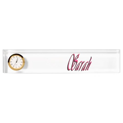 Sarah Name Logo Desk Nameplate With Clock