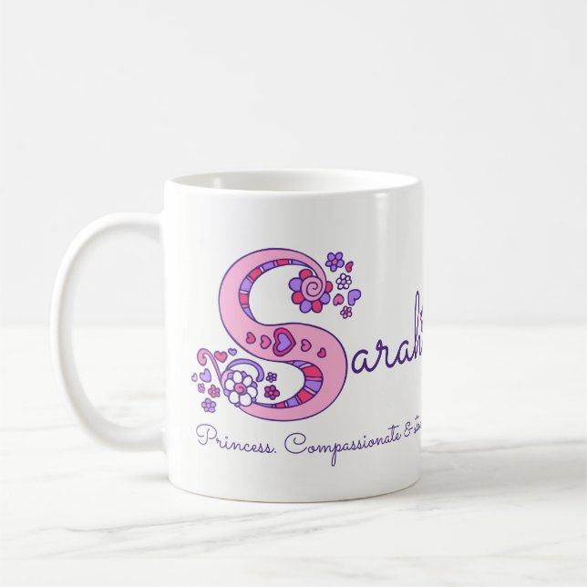 Sarah name meaning decorative S monogram mug (Left)