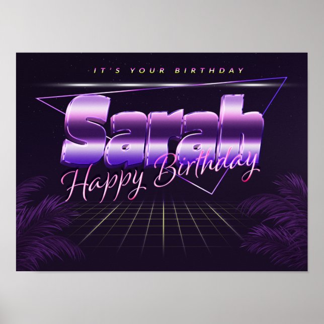 Sarah Name Vorname lila retro Poster Geburtstag (Front)