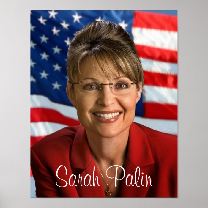 Sarah Palin Picture with Waving Flag Poster