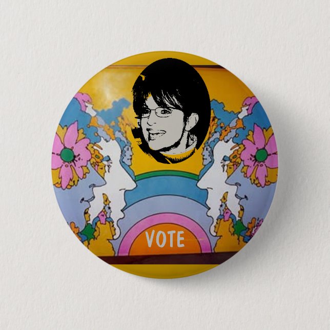 SARAH PALIN WOODSTOCK PINBACK BUTTON (Front)