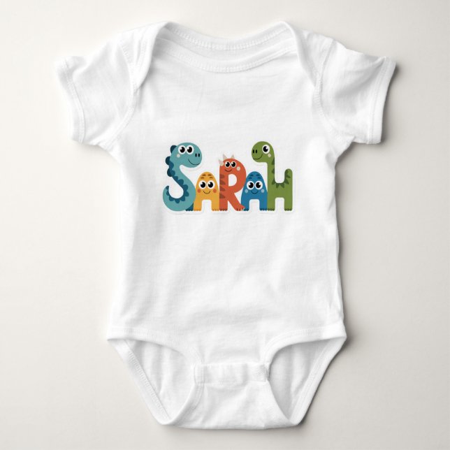 Sarah Personalized Dinosaur Baby Suit Baby Bodysuit (Front)