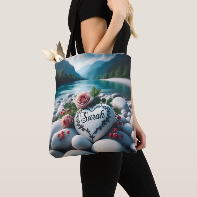 Sarah River Heart Tote Bag (Close Up)