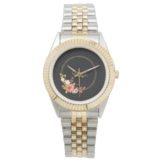 Sarah-Rose Gold Watercolor Floral Frame Watch