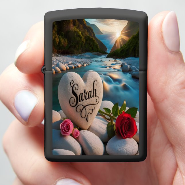 Sarah's Heart stone Sunset Zippo Lighter (In Hand)