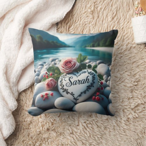 Sarahs River Stone Heart Throw Pillow