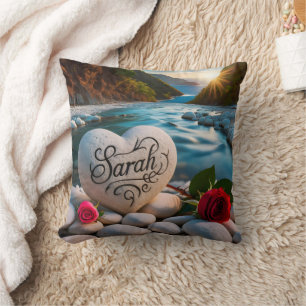Sarah's Sunset River Stone Throw Pillow