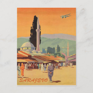 Sarajevo city downtown, Bosnia, vintage travel Postcard