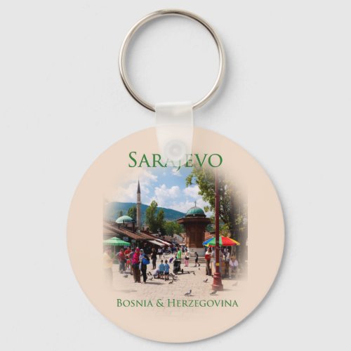 Sarajevo Pigeon Square in the Old Bazaar Keychain