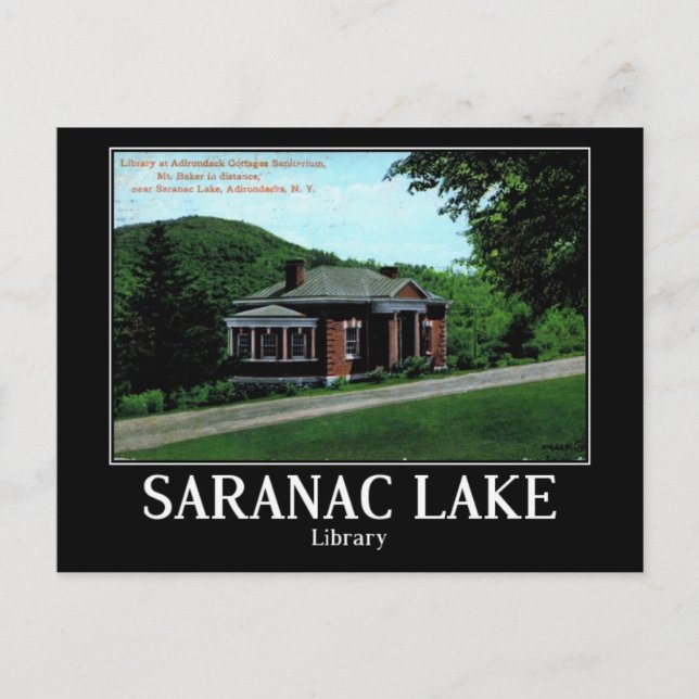 Saranac Lake, Adirondacks, Library Vintage Postcard (Front)