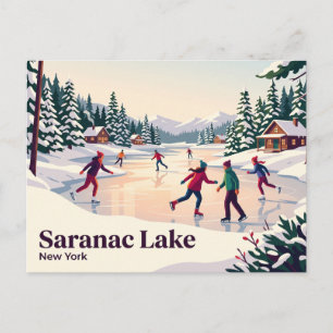 Saranac Lake New York Ice Skating Postcard