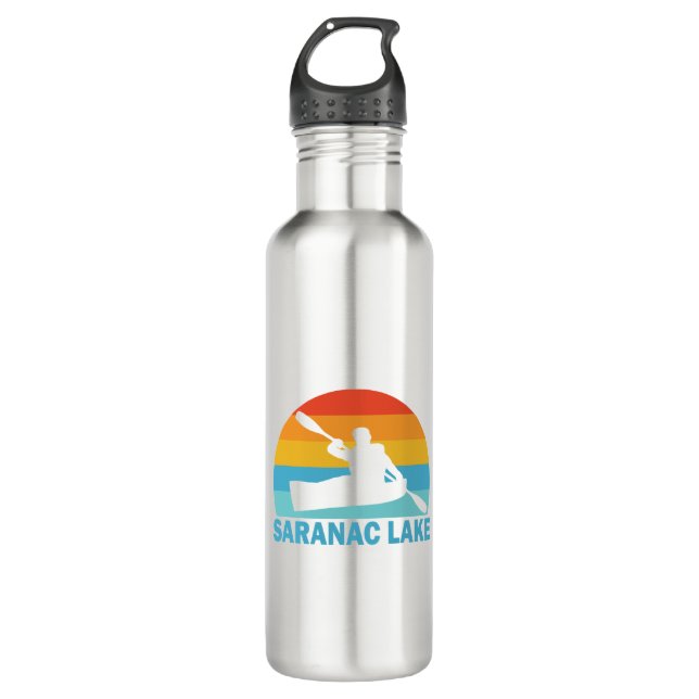 Saranac Lake New York Kayak Stainless Steel Water Bottle (Front)