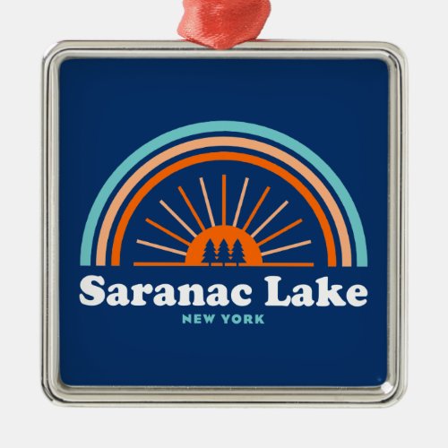 Saranac Lake New York Rainbow Metal Ornament