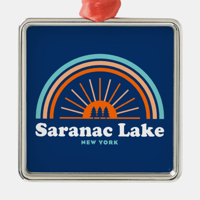 Saranac Lake New York Rainbow Metal Ornament (Front)