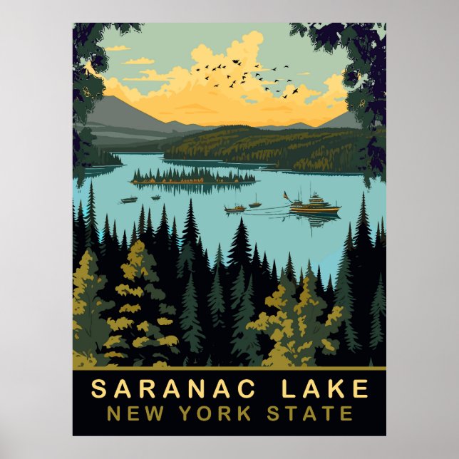 Saranac Lake, NY, Vintage Travel Poster (Front)