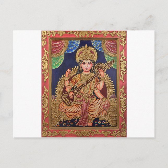 SARASAWATI ANTIQUE INDIAN PAINTING PRINT POSTCARD (Front)
