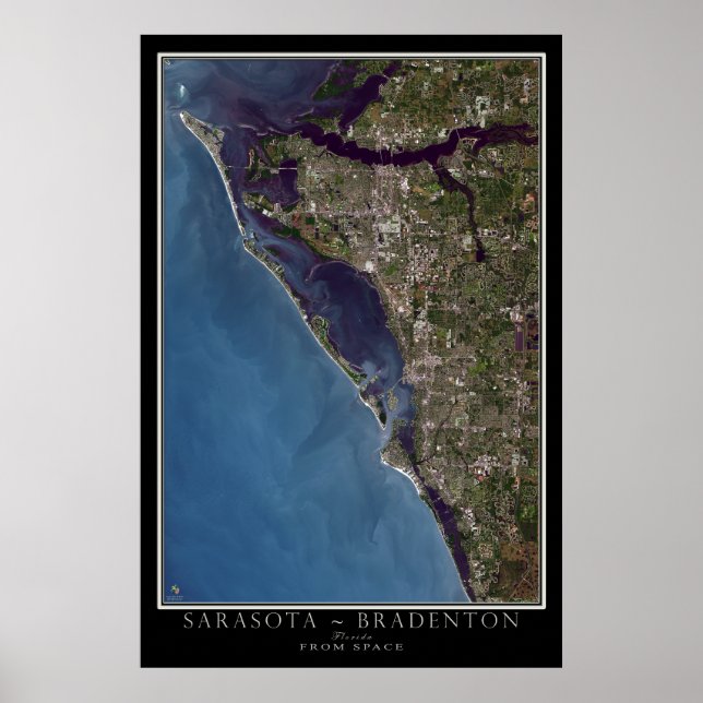 Sarasota - Bradenton Florida Satellite Poster Map (Front)
