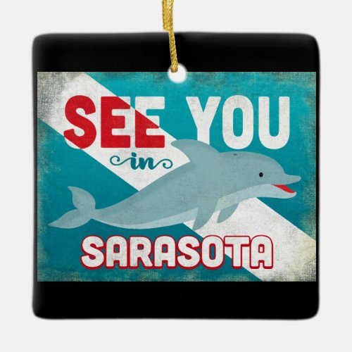 Sarasota Dolphin _ Retro Vintage Travel Ceramic Ornament