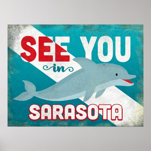 Sarasota Dolphin _ Retro Vintage Travel Poster