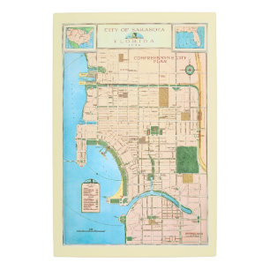 Sarasota FL 20x30 Vintage Map Metal Print