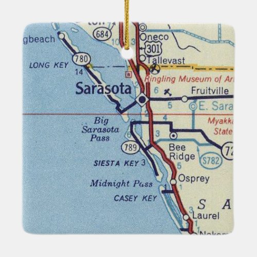 Sarasota FL Classic Map Ceramic Ornament