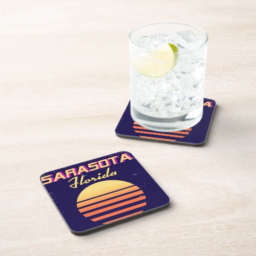 Sarasota Florida 1980s vintage travel print Drink Coaster