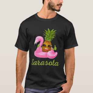 Sarasota Florida Beach Tropical  Flamingo Pineappl T-Shirt