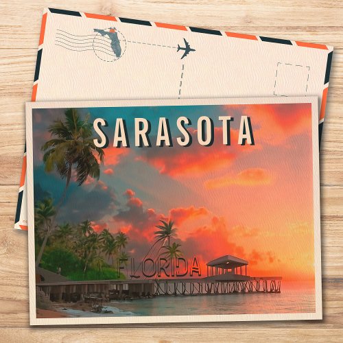 Sarasota Florida Beach Tropical Palm Tree 1950s Postcard