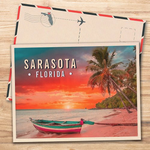 Sarasota Florida Beach Tropical Palm Tree 1960s Postcard
