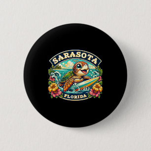 Sarasota Florida Cute Sea Turtle Surfing Button