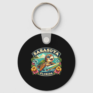 Sarasota Florida Cute Sea Turtle Surfing Keychain