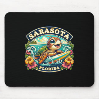 Sarasota Florida Cute Sea Turtle Surfing Mouse Pad