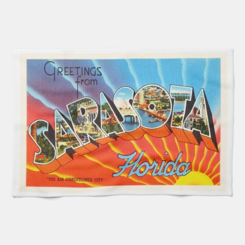 Sarasota Florida FL Old Vintage Travel Souvenir Kitchen Towel