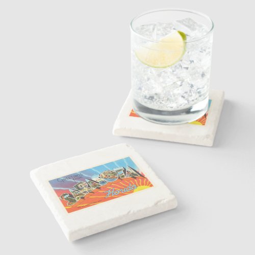 Sarasota Florida FL Old Vintage Travel Souvenir Stone Coaster