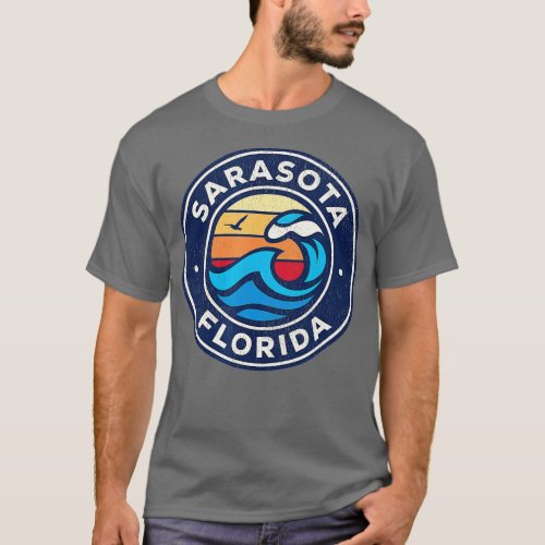Sarasota Florida FL Vintage Nautical Waves Design  T_Shirt
